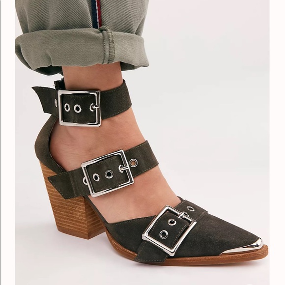 Jeffrey Campbell x Free People Hendrix Heel Khaki Olive SuedeUS 7 EU 38 NWOB - Picture 1 of 12